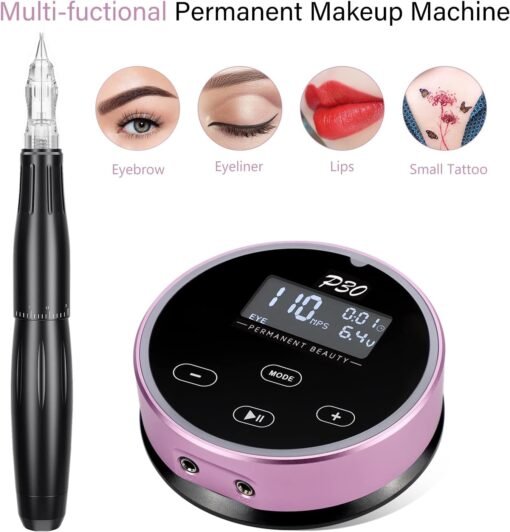 Biomaser Máquina de maquillaje Semi Permanente con Fuente de Alimentación compacta 20 Agujas de cartucho para la línea de los ojos Labio Ceja para principiantes